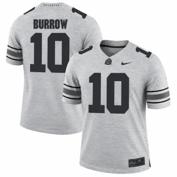 Joe Burrow Ohio State Buckeyes number 10 heather gray football jersey with black numbers, front and back