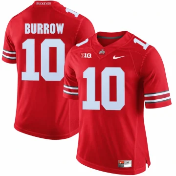 Joe Burrow Ohio State Buckeyes number 10 scarlet red football jersey front and back