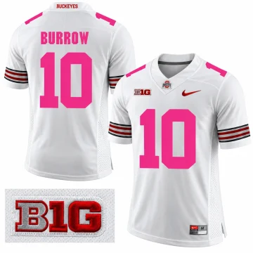 Joe Burrow Ohio State Buckeyes number 10 white and pink football jersey front and back