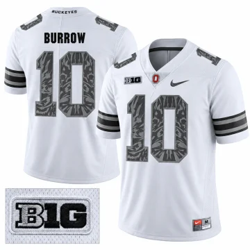 Joe Burrow Ohio State Buckeyes number 10 white shadow football jersey front and back