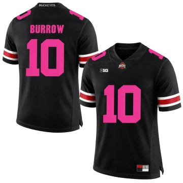 Joe Burrow Ohio State Buckeyes number 10 black and pink football jersey front and back