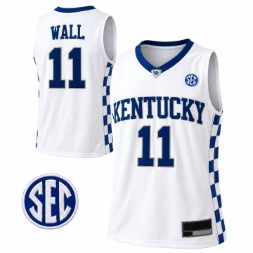 John Wall Kentucky Wildcats number 11 white checkerboard basketball jersey, front and back