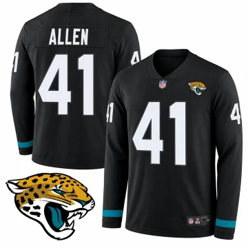 Front and back of Josh Allen Jacksonville Jaguars number 41 black Team Color Therma long sleeve football jersey