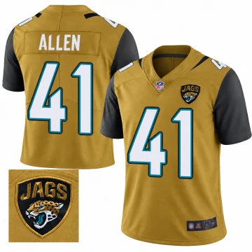 Front and back of Josh Allen Jacksonville Jaguars number 41 gold Limited Rush football jersey