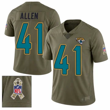 Front and back of Josh Allen Jacksonville Jaguars number 41 olive Salute to Service football jersey