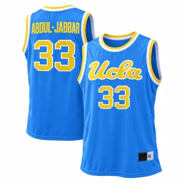 Kareem Abdul-Jabbar UCLA Bruins number 33 light blue basketball jersey, front and back