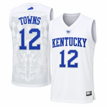 Karl-Anthony Towns Kentucky Wildcats number 12 white tonal graphic basketball jersey, front and back