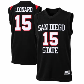 Kawhi Leonard San Diego State Aztecs number 15 black basketball jersey, front and back