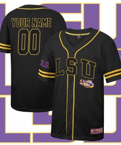 Custom LSU Tigers Free Spirited Mesh Button-Up College Baseball Jersey - Black