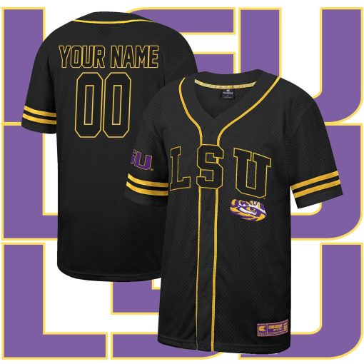 Custom LSU Tigers Free Spirited Mesh Button-Up College Baseball Jersey - Black