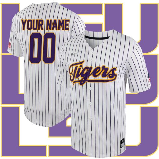 Custom LSU Tigers Free Spirited Mesh Button-Up College Baseball Jersey - Black