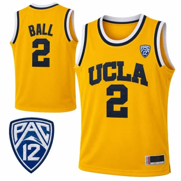 Lonzo Ball UCLA Bruins number 2 yellow basketball jersey front and back