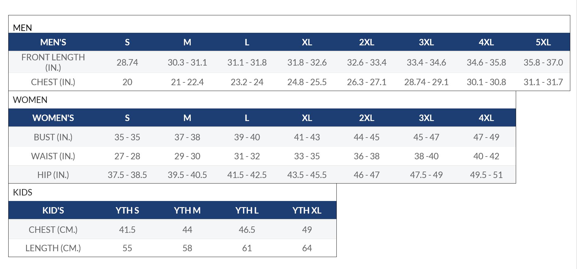 Heretro MLB jersey size chart
