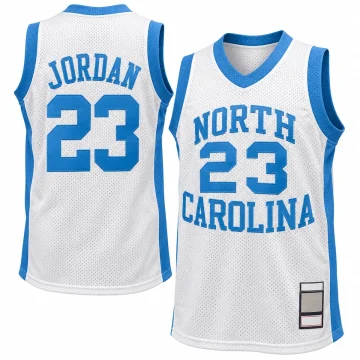 Michael Jordan North Carolina Tar Heels number 23 white 1983/84-style throwback basketball jersey front and back