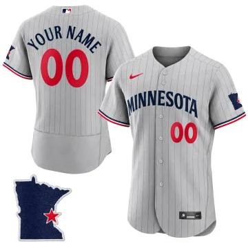 Custom Minnesota Twins gray Flex Base jersey front and back with sleeve patch