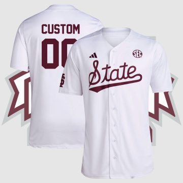 Custom Mississippi State Bulldogs College Baseball Jersey - White