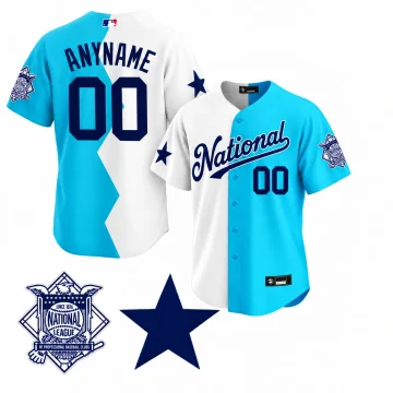 White and teal split National Futures Game custom ANYNAME 00 jersey, upright back and front on white with two matching sleeve patch insets