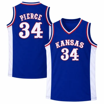 Paul Pierce Kansas Jayhawks number 34 royal blue basketball jersey front and back