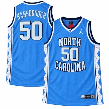 Tyler Hansbrough North Carolina Tar Heels number 50 light blue basketball jersey with argyle side panels, Jumpman logo and complete labels, front and back