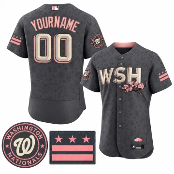 Anthracite Washington Nationals 2022 City Connect custom YOURNAME 00 jersey, upright front and back on white with matching roundel and D.C. flag sleeve patch insets