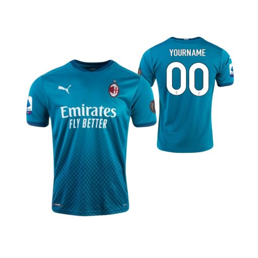 Custom AC Milan 2021 Third Blue Official Short Sleeve Jersey