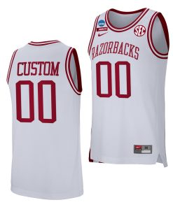Custom Arkansas Razorbacks 2022 NCAA March Madness Retro Basketball Uniform White Jersey