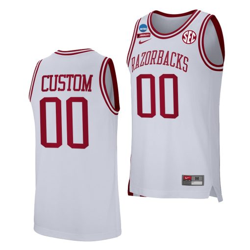 Custom Arkansas Razorbacks 2022 NCAA March Madness Retro Basketball Uniform White Jersey