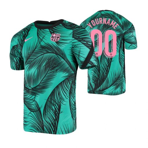 Custom Barcelona 2021 Champions League Green Pre-Match Jersey