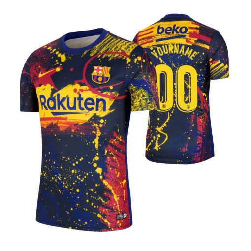 Custom Barcelona Pre-Match Navy Yellow Jersey