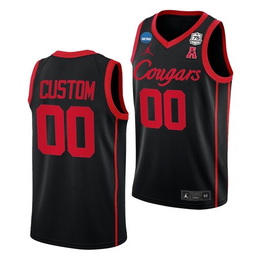 Custom Houston Cougars 2022 NCAA March Madness 75th Basketball Jersey Black