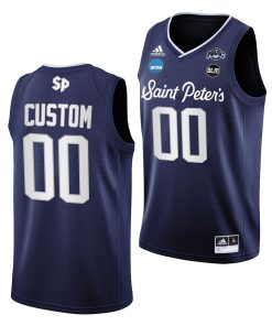 Custom Saint Peter's Peacocks 2022 NCAA March Madness Navy Jersey Blm Basketball
