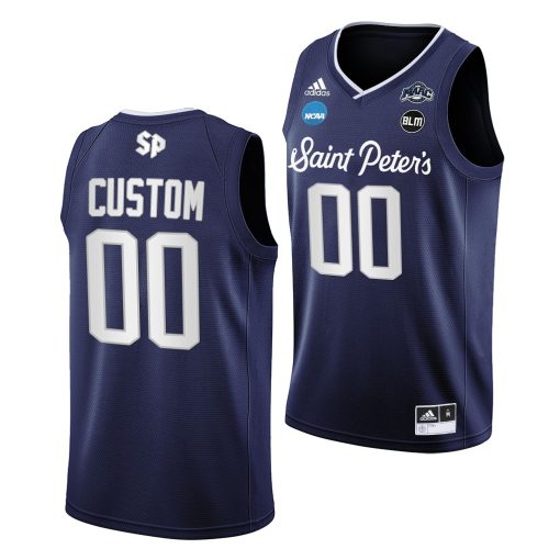 Custom Saint Peter's Peacocks 2022 NCAA March Madness Navy Jersey Blm Basketball