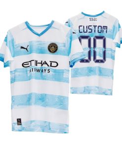 Custom Manchester City White Blue 9320 Anniversary Pre Match Special Edition Jersey