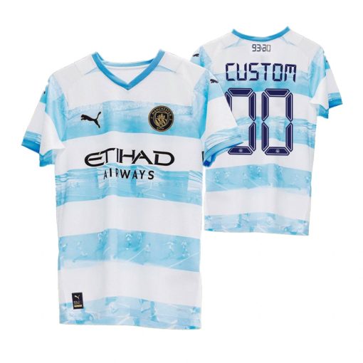 Custom Manchester City White Blue 9320 Anniversary Pre Match Special Edition Jersey