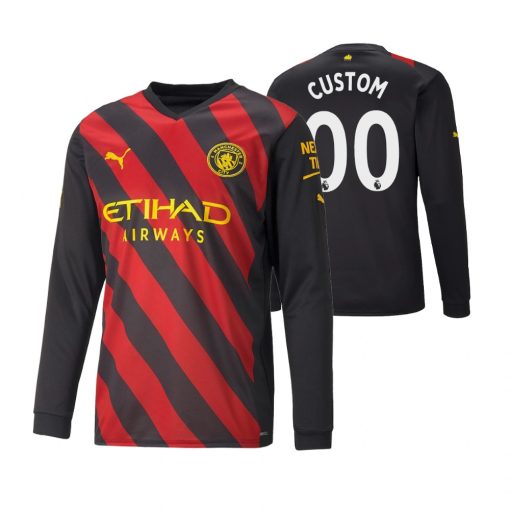 Custom Manchester City 2022-23 Away Black Long Sleeve Jersey