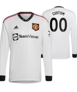 Custom Manchester United 2022-23 Away White Long Sleeve Jersey