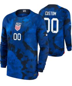 Custom USMNT National Team 2022-23 Away Long Sleeve Jersey Blue