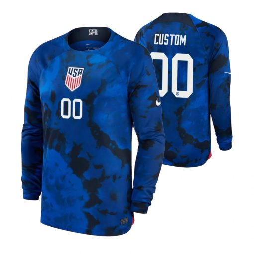 Custom USMNT National Team 2022-23 Away Long Sleeve Jersey Blue