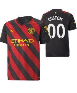 Custom Kids Manchester City Black 2022-23 Away Jersey