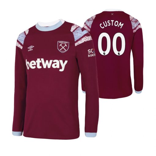 Custom West Ham United 2022-23 Home Claret Blue Long Sleeve Jersey