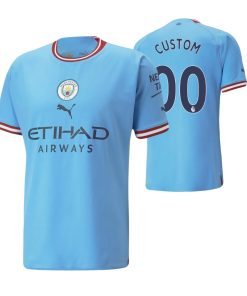 Custom Manchester City Blue 2022-23 Home Jersey