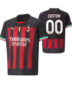 Custom Kids AC Milan Black Red 2022-23 Home Jersey