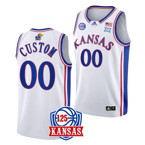 Custom Kansas Jayhawks White 125th Year Jersey 2022-23 Home