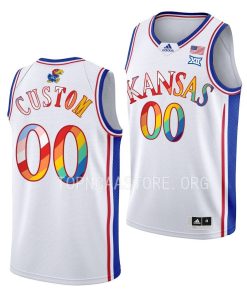 Custom Kansas Jayhawks White 2023 Pride Jersey Basketball