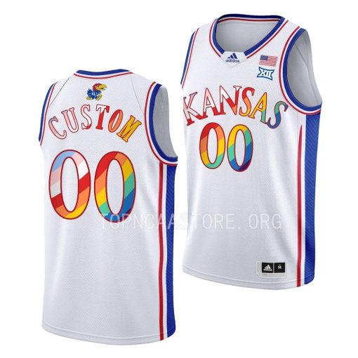 Custom Kansas Jayhawks White 2023 Pride Jersey Basketball