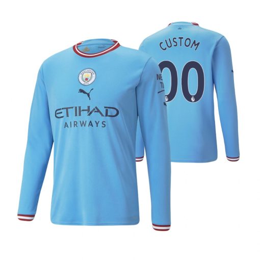 Custom Manchester City 2022-23 Home Long Sleeve Jersey Blue