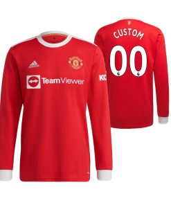 Custom Manchester United 2021-22 Home Long Sleeve Jersey Red