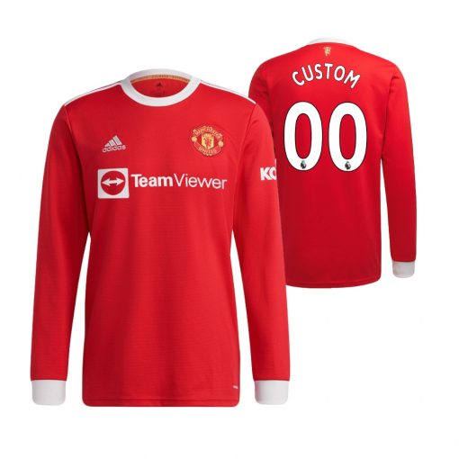 Custom Manchester United 2021-22 Home Long Sleeve Jersey Red