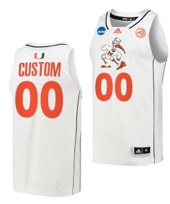 Custom Miami Hurricanes 2022 NCAA March Madness White Basketball Jersey 00