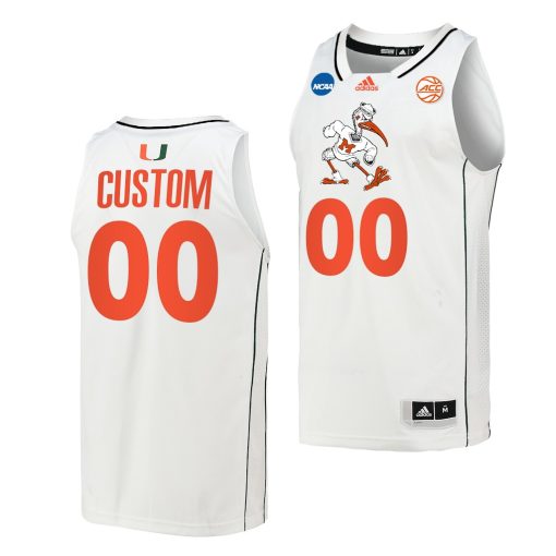 Custom Miami Hurricanes 2022 NCAA March Madness White Basketball Jersey 00